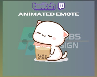 Animated Twitch Emote, Boba Kitty Emote, Kitty Emote, Cute Cat Emote, Animal Emote, For Streamers-Instant Download/Ready to Use(transparent)