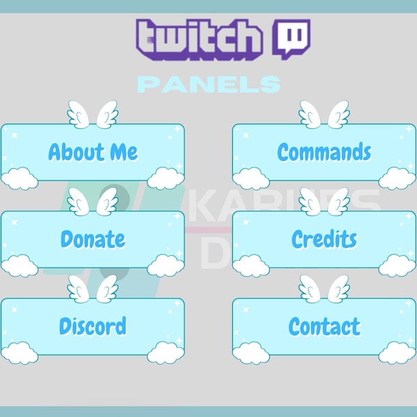 24x Twitch Panels Pack - Cloud Angel Wings Panels, Cute, Aesthetic, Light Blue, For Streamers-Instant Download/Ready to Use PNG(transparent)