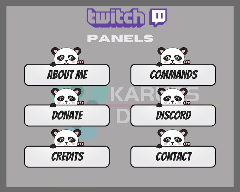24x Twitch Panels Pack Cute Panda Panels, Animal, Gamer, White