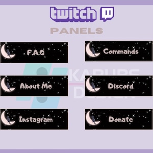 24x Twitch Panel Pack - Midnight and Cat Twitch Panels, Midnight, Moon, Stars, Cute Cat, for Streamers - Instant Download/Ready to Use PNG