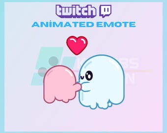 Animated Twitch, Kick Emote, Cute Ghost Emote, Holding Hands Emote, Kawaii, Chibi, For Streamers-Instant Download/Ready to Use (transparent)