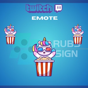 1 Twitch Emotes, Unipopcorn Emote, Kawaii Unicorn Emote, Popcorn Emote, For Streamers - Instant Download / Ready to Use PNG (transparent)