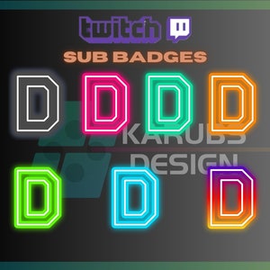 Emblemas de inscrição do Twitch com letra D neon, emblemas legais, emblemas brilhantes, emblemas neon, para streamers - Download instantâneo / PNG pronto para usar (transparente)