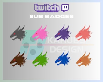 Badge Twitch Sub Dragon, Badge Sub Animal, Badge Testa di Drago, Badge Twitch, Per Streamer - Download immediato/Pronto all'uso PNG (trasparente)