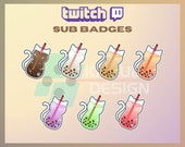 Cat Boba Tea Twitch Sub Badges, Boba Tea Badges, Cat Twitch Badges, Cute, For Streamers - Instant Download / Ready to Use PNG (transparent)