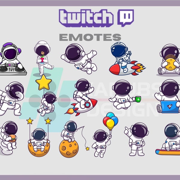 16 Twitch Emotes, Astronaut Emote Pack, Space, Dab,Astronaut,Planets,Cute,Happy,For Streamers-Instant Download/Ready to Use PNG(transparent)