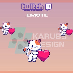 1 Twitch Emote, Love You Cat Emote, Love Emote, Cat Emote, Heart Emote, Community Emote, Instant Download / Ready to Use PNG (transparent)