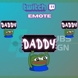 Puede incluir: Un personaje de rana verde sosteniendo un cartel blanco y negro que dice "DADDY" en una fuente de neón rosa. La rana lleva una camisa azul. El fondo es un degradado azul claro.