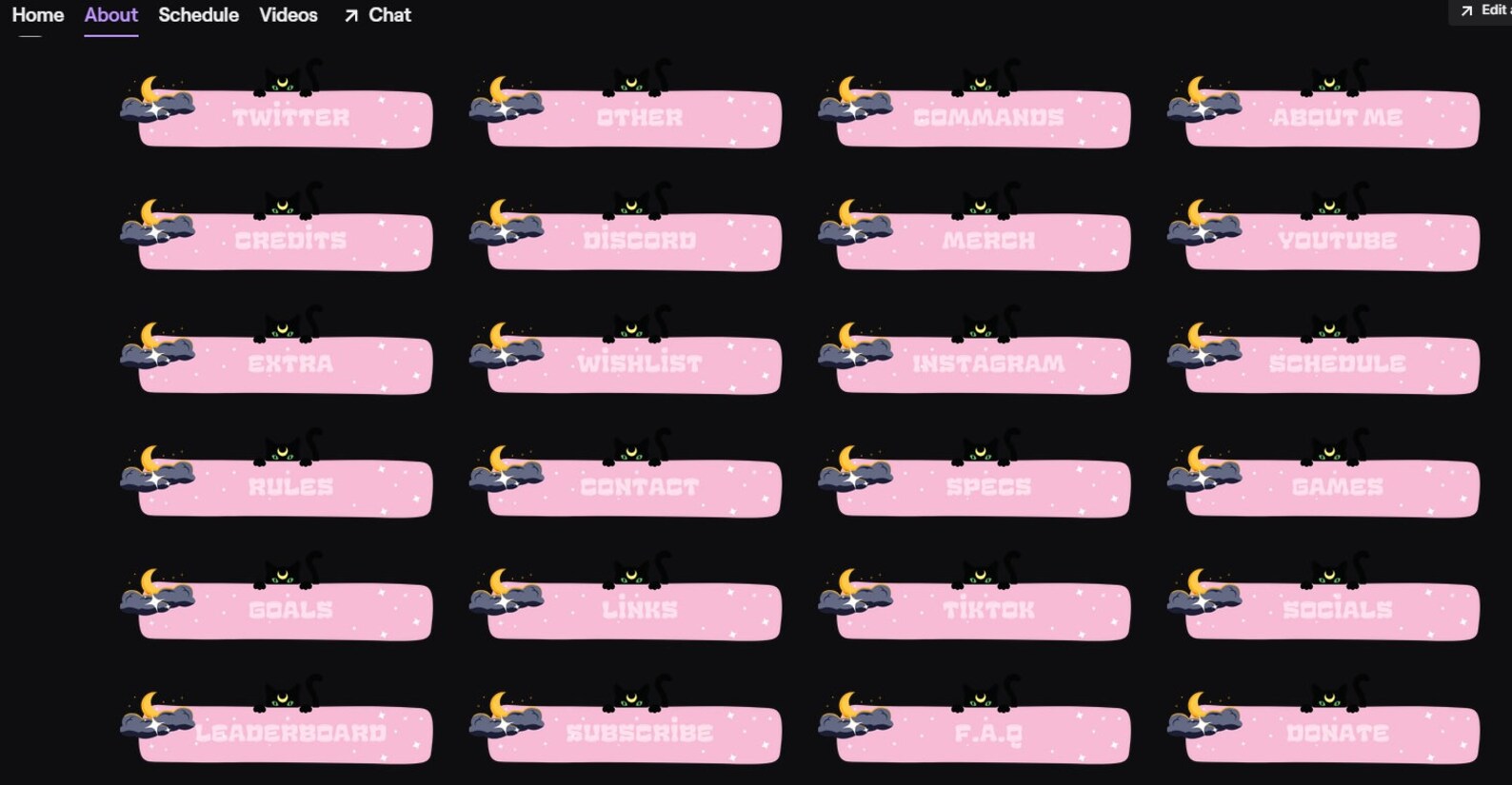 24x Twitch Panels Pack-cute Cat Panels, Black Cat, Moon and Cloud, Cat ...