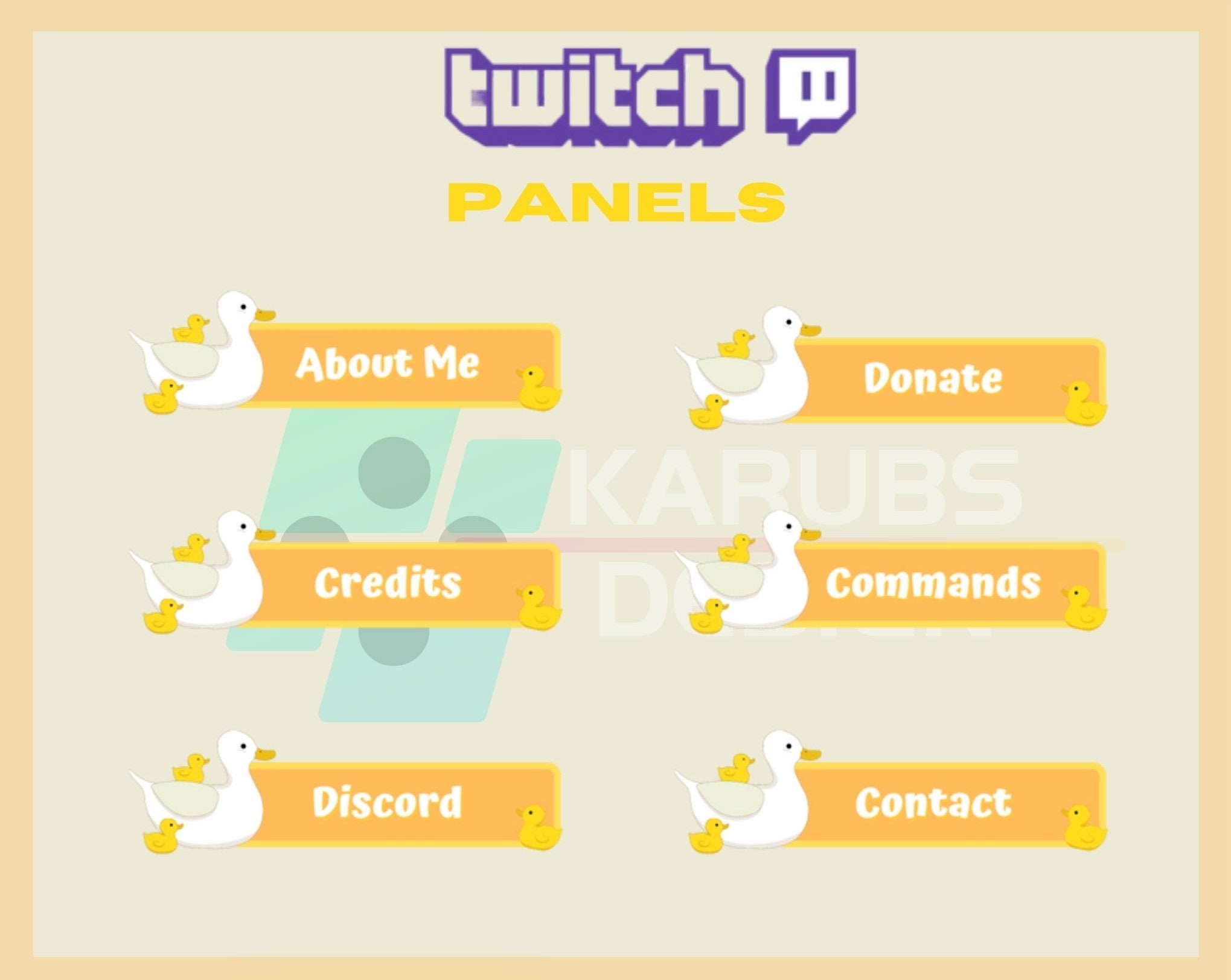 24x Twitch Panels Pack - Duck Twitch Panels, Quack, Aesthetic, Animals, Cute, For Streamers- Instant Download/Ready to Use PNG (transparent)
