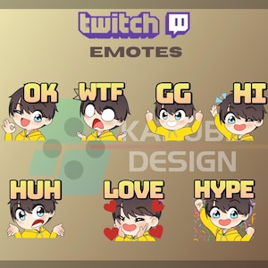 7 Twitch, Kick Emotes, Anime Boy Emote, Kawaii Anime Boy, Anime Emote, For Streamers - Instant Download / Ready to Use PNG (transparent)