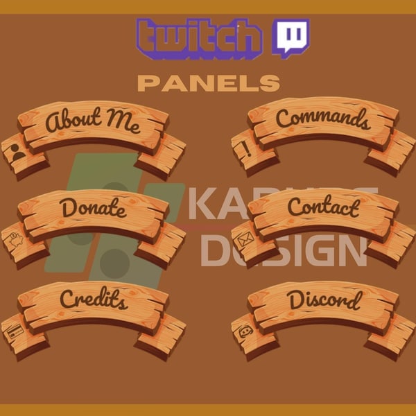 24x Twitch Panels Pack-Wooden Banner, İcons, Wooden Background,Twitch Profile,for Streamers-Instant Download/Ready to Use  PNG (transparent)