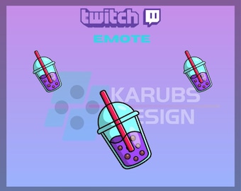 1 Twitch Emotes, Boba Emote, Cute Boba Emote, Bubble Tea Emote, Discord Emote, For Streamers-Instant Download/Ready to Use PNG (transparent)