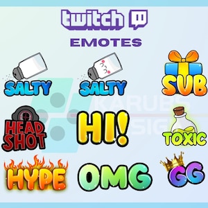 9 Twitch Emotes, Twitch Text Emote, GG Emote, Omg Emote, Salty Emote, Sub Emote, For Streamers-Instant Download/Ready to Use PNG transparent