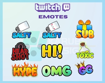 9 Twitch Emotes, Twitch Text Emote, GG Emote, Omg Emote, Salty Emote, Sub Emote, For Streamers-Instant Download/Ready to Use PNG transparent