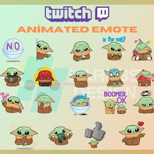 Animated Twitch, Kick Emote, Baby Yoda Animated Emote, Yoda Emote, Cute, Kawaii, For Streamers - Instant Download/Ready to Use (transparent)
