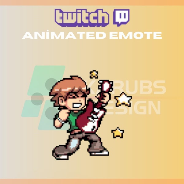 Animated Twitch Emote, Rocker Boy Emote, Rock Emote, Electro Guitar Emote, For Streamers - Instant Download / Ready to Use (transparent)