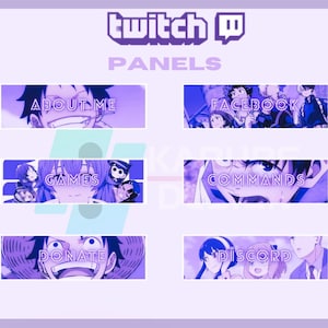 15x Twitch パネル パック - かわいいアニメ パネル、アニメ ガール、紫色のパネル、男の子または女の子、ストリーマー向け - すぐにダウンロード / すぐに使える PNG