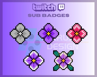 Pixel Flower Twitch-subbadges, kawaii-badges, schattige badges, pixelbadges, voor streamers - direct downloaden / gebruiksklaar png-bestand (transparant)