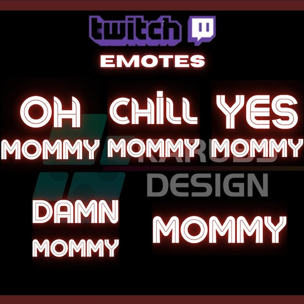 5 Twitch Emotes, Neon Mommy Emote, Neon Emote, Yes Mommy, Chill Mommy, Glow, For Streamers - Instant Download/Ready to Use PNG (transparent)