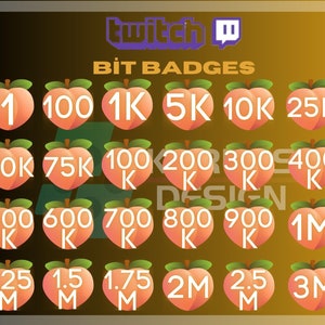 28x Cute Peach Twitch Bit Badges, Peach Bit Badges, Bit Badges, Twitch Emotes, For Streamers-Instant Download/Ready to Use PNG (transparent)