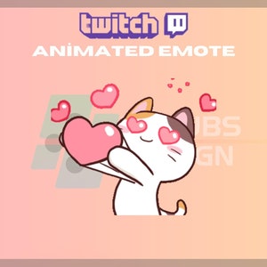 Twitch animado, emote de chute, emote de amor de gato, emote de coração, emote de gato fofo, animal, para streamers - download instantâneo/pronto para usar (transparente)
