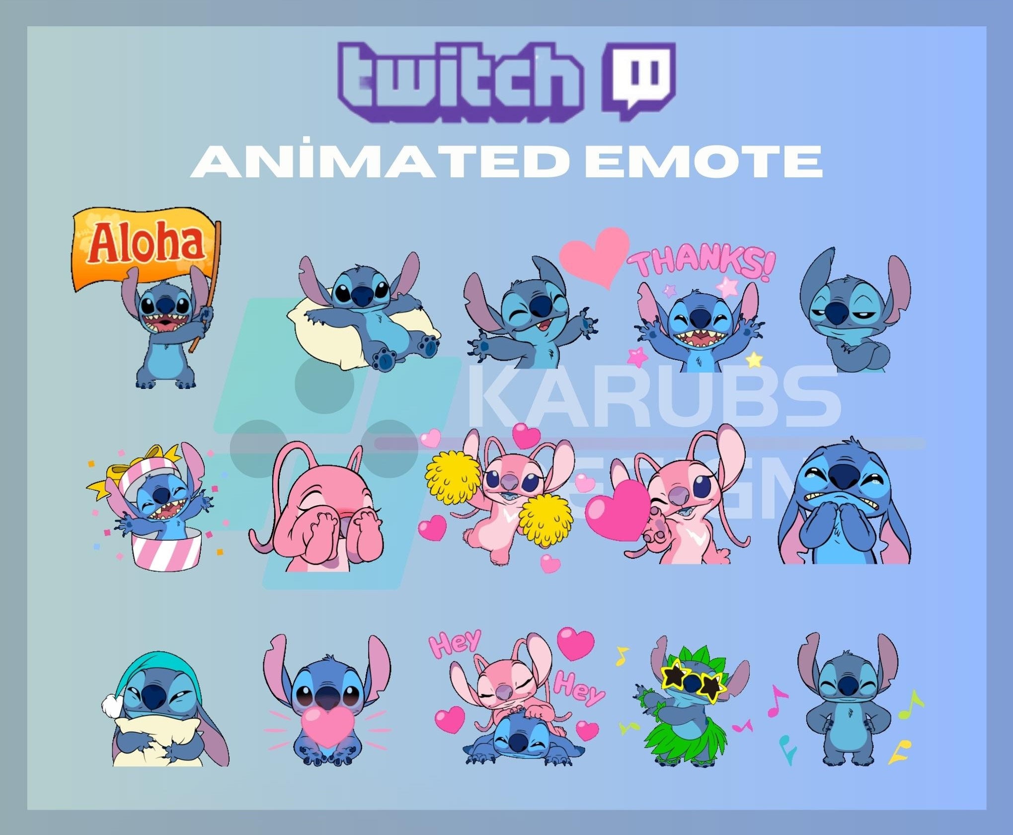 Twitch animado, emoticón de patada, emoticón animado de Stitch, emoticón lindo, emoticón de Stitch, emoji, para streamers: descarga instantánea/listo para usar (transparente)
