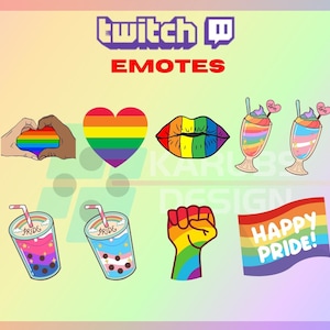 9 Twitch Emotes, Pride Emotes, Rainbow Emote, Pride Month, Colorful Heart, Happy,For Streamers-Instant Download/Ready to Use PNG transparent