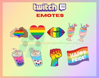 9 Twitch Emotes, Pride Emotes, Rainbow Emote, Pride Month, Colorful Heart, Happy,For Streamers-Instant Download/Ready to Use PNG transparent