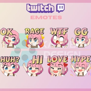 8 Twitch Emotes, Cute Anime Girl Emote, Kawaii Anime Girl, Anime Emote, For Streamers - Instant Download / Ready to Use PNG (transparent)