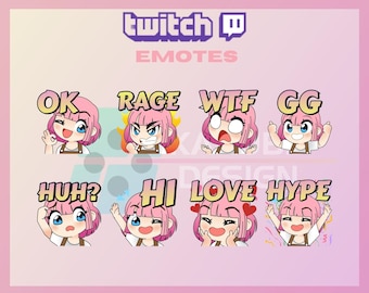 8 Emote Twitch, Emote Ragazza Anime Carina, Ragazza Anime Kawaii, Emote Anime, Per Streamer - Download Istantaneo / Pronto all'Uso PNG (trasparente)