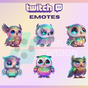 6 Twitch Emotes, Cute Owl Emote, Animal Emote, Cute Bird Emote, Colorful Owl, For Streamers-Instant Download/Ready to Use PNG (transparent)
