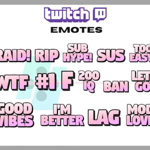 15 個の Twitch エモート、ピンクのテキスト エモート、エモート バンドル、かわいいエモート、エモート パック、ストリーマー向け - 即時ダウンロード/すぐに使える PNG (透明)
