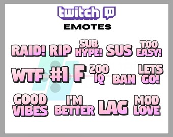15 Emotes de Twitch, Emote de texto rosa, Paquete de Emote, Emotes lindos, Paquete de Emote, Para Streamers-Descarga instantánea/Listo para usar PNG (transparente)