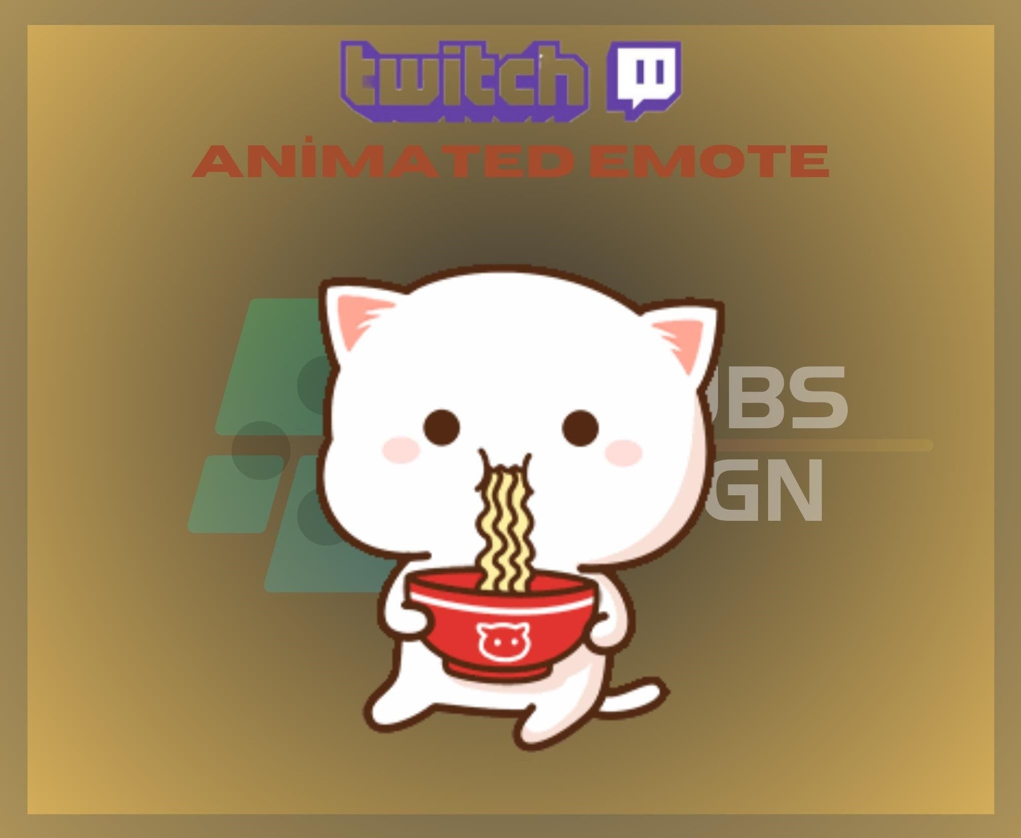 Animated Twitch Emote, Cat Eating Emote, Cute Cat Emote, Noodles Emote