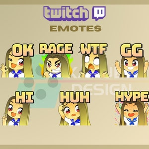 7 Twitch Emotes, Cute Anime Girl Emote, Yellow Hair Emote, Anime Emote, For Streamers - Instant Download / Ready to Use PNG (transparent)