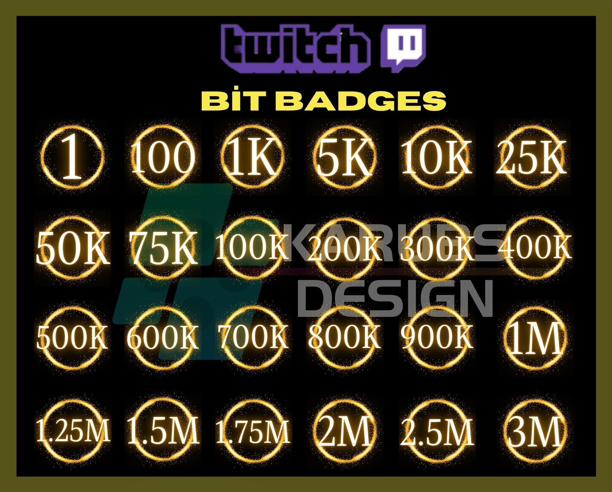 28x Gold Twitch Bit Badges, Twitch Emotes,Cute Bit Badges,Gold Color Bit Badges,For Streamers-Instant Download/Ready to Use PNG(transparent)