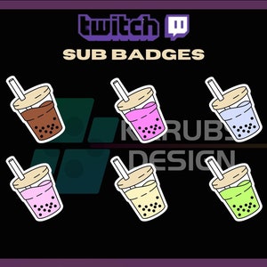 Boba Twitch Sub Badges, Bubble Tea, Pastel Badge Set, Sub Badges, Boba Tea, For Streamers - Instant Download/ Ready to Use PNG (transparent)