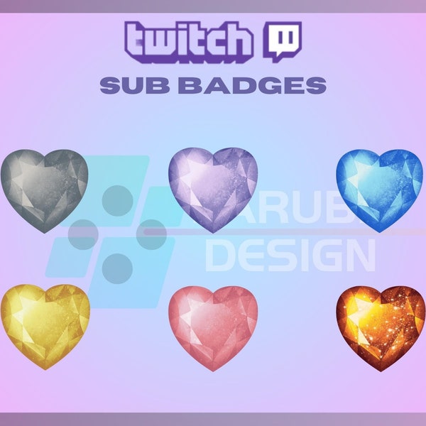 Cute Jewel Heart Twitch Sub Badges, Heart Sub Badges, Gem Heart Badges, For Streamers - Instant Download / Ready to Use PNG (transparent)