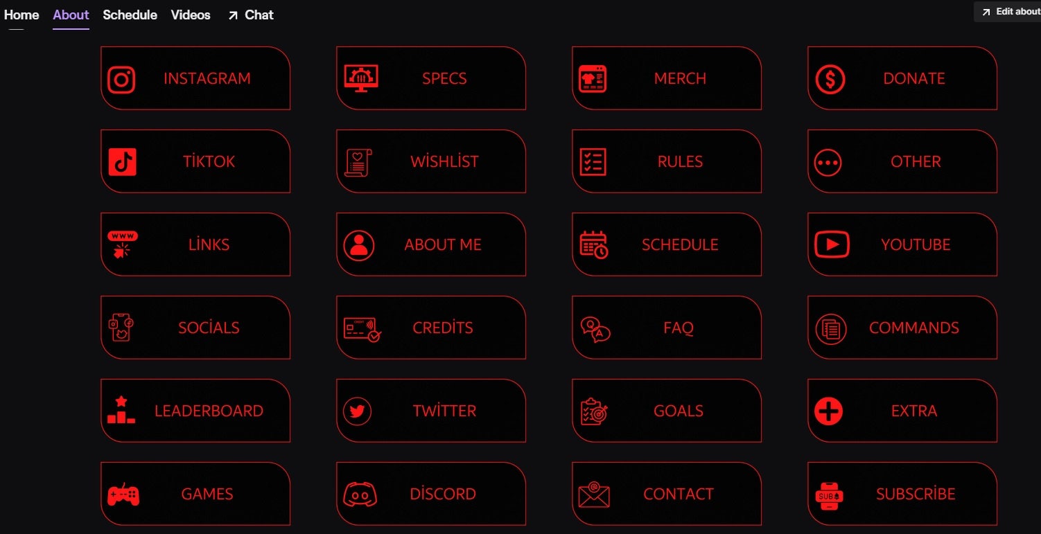 24x Twitch Panels Pack Black and Red İcon Panels, Red, Devil, Fire