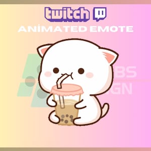 Animated Twitch, Kick Emote, Kitty Emote, Cat Boba Emote, Cute Cat Emote, Animal, For Streamers-Instant Download/Ready to Use (transparent)