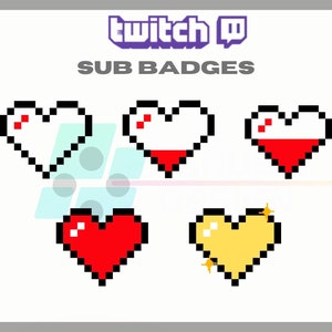 Pixel Hearts Twitch Sub Badges, Pixel, Red, Yellow, Subscriber Badge,Bit Badges,For Streamers-Instant Download/Ready to Use PNG(transparent)