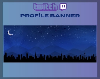 Twitch Profile Banner, City Skyline and Night Sky Banner, Aesthetic Twitch Banner, Twitch Background, Instant Download / Ready to Use