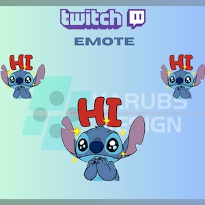 1 Twitch Emote, Stitch &quot;HI&quot; Emote, Cute Blue Stitch Emote, Hi Emote, For Streamers - Instant Download / Ready to Use PNG (transparent)