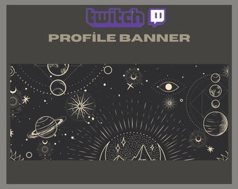 Twitch Profile Banner, Moon and Stars, Astrology Theme, Aesthetic Twitch Banner, Witch Design Twitch, Dark Appearance