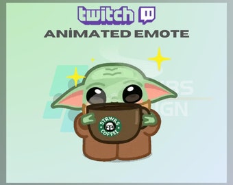 Animated Twitch Emote, Baby Yoda Coffee Emote, Cute Emote, Drinking Coffee Emote, For Streamers-Instant Download/Ready to Use (transparent)