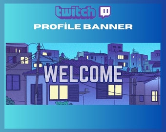 Twitch Profile Banner, Night City Themed, Anime Banner, Aesthetic Twitch Banner, Night Twitch Background