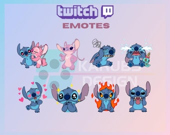 8 Twitch Emotes, Stitch Emote, Cute Stitch, Love Emote, Premade Stitch Emote, For Streamers - Instant Download/Ready to Use PNG(transparent)