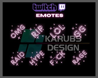 8 Twitch Emotes, Pink Text Emotes, Raid Emote, Fck Emote, Hype Emote, GG Emote, For Streamers-Instant Download/Ready to Use PNG(transparent)