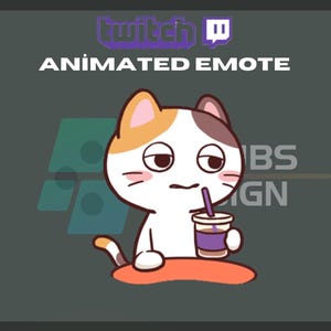 Animated Twitch, Kick Emote, Kitty Emote, Cat Boba Emote, Cute Emote, Animal, For Streamers - Instant Download / Ready to Use (transparent)
